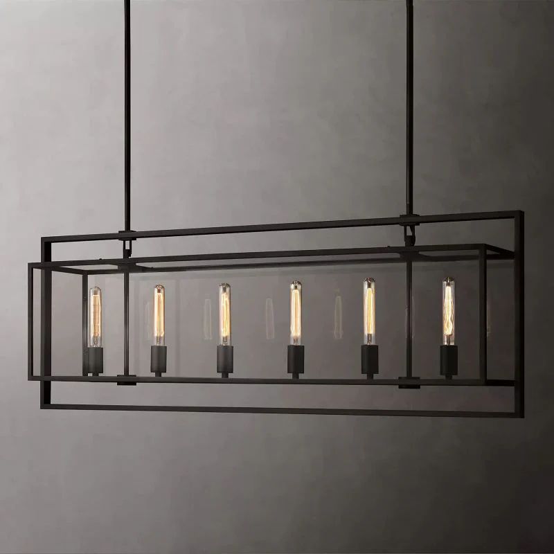 Beckman Glass Lantern Rectangular Dining Room Chandelier 54"