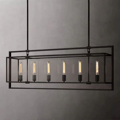 Beckman Glass Lantern Rectangular Dining Room Chandelier 54"