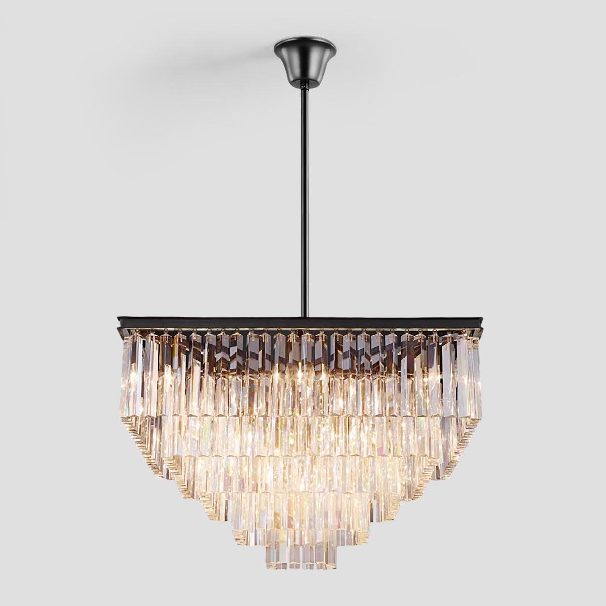 1920s Tedem 5-Tier Crystal Square Chandelier