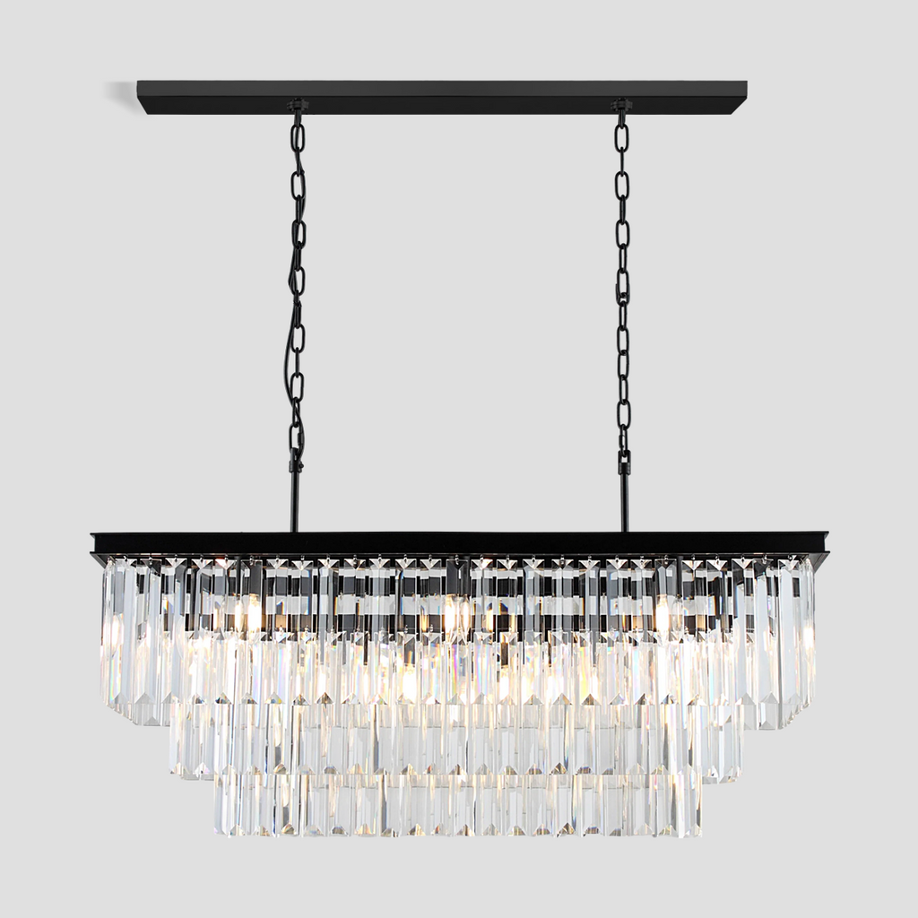 1920s Tedem 3-Tier Crystal Rectangular Chandelier