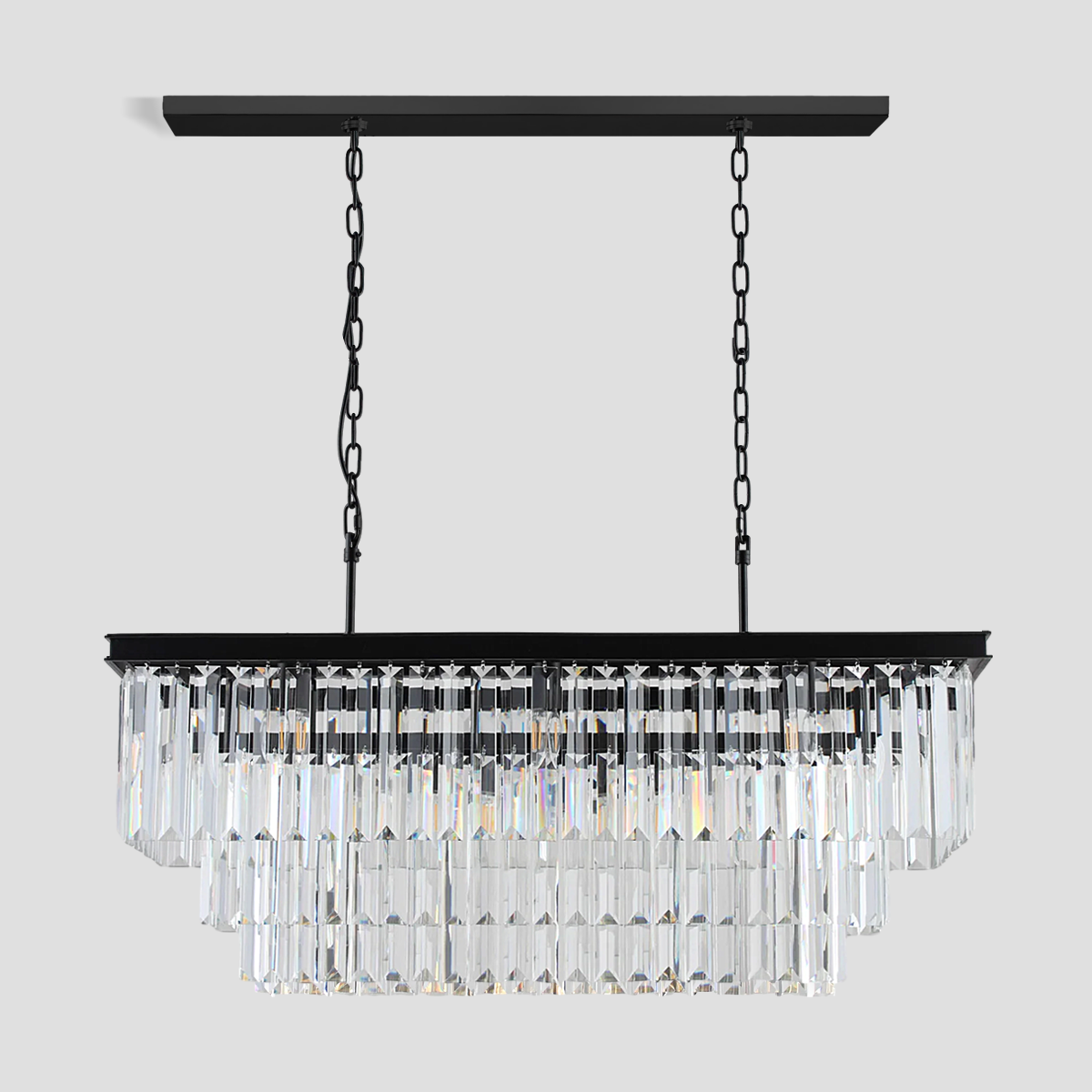 1920s Tedem 3-Tier Crystal Rectangular Chandelier