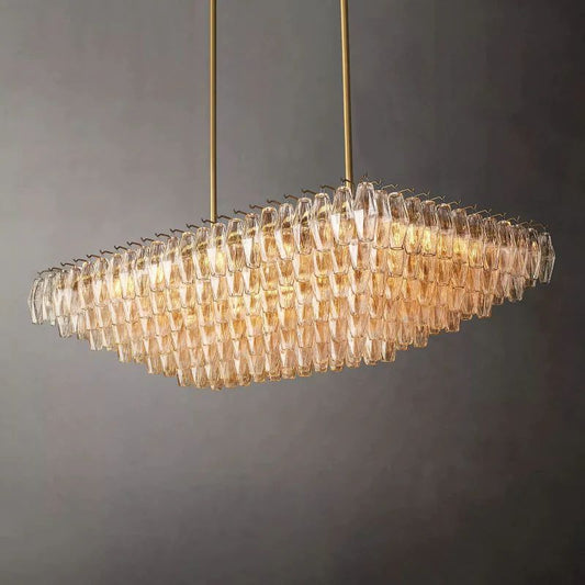 Chiara Clear Glass Tiered Rectangular Chandelier 54" For Living Room