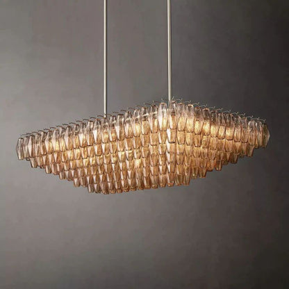 Chiara Smoke Glass Tiered Rectangular Chandelier 54" For Living Room