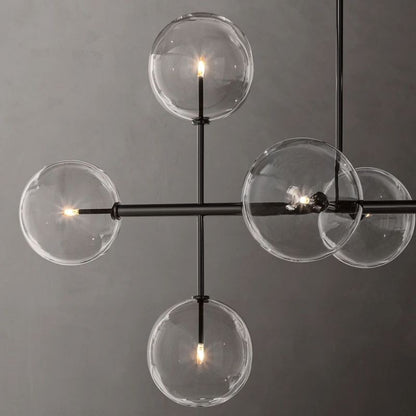 Glass Globe Mobile Linear Chandelier 72"For Living Room