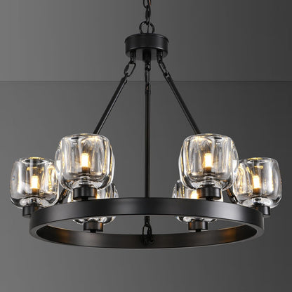 Wagon Wheel Glass Round Chandelier 24" 36" 48" 60"