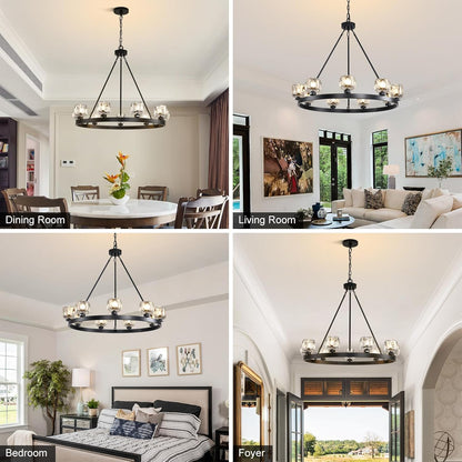 Wagon Wheel Glass Round Chandelier 24" 36" 48" 60"