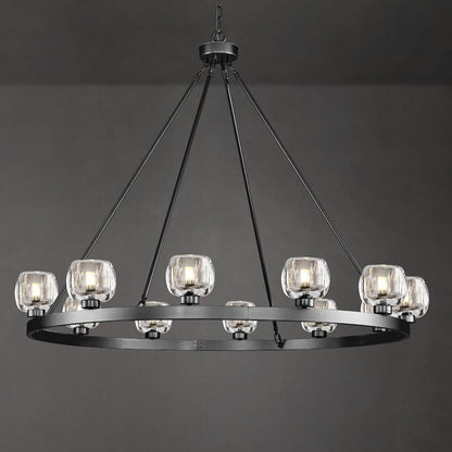 Wagon Wheel Glass Round Chandelier 24" 36" 48" 60"