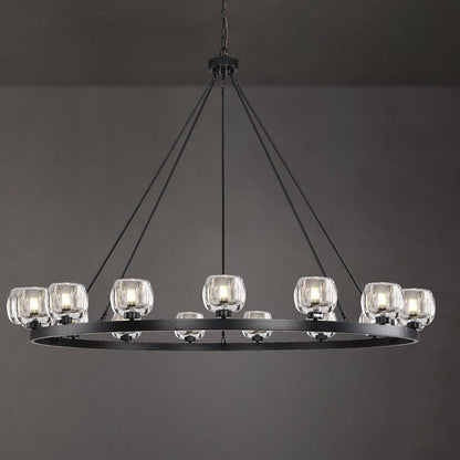 Wagon Wheel Glass Round Chandelier 24" 36" 48" 60"