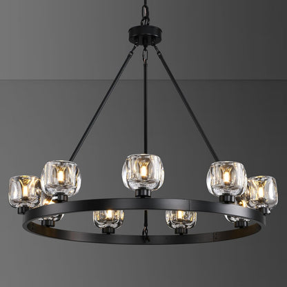Wagon Wheel Glass Round Chandelier 24" 36" 48" 60"