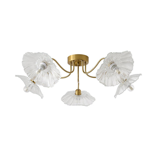 Glass Ceiling Lamp with Lotus Leaf Design