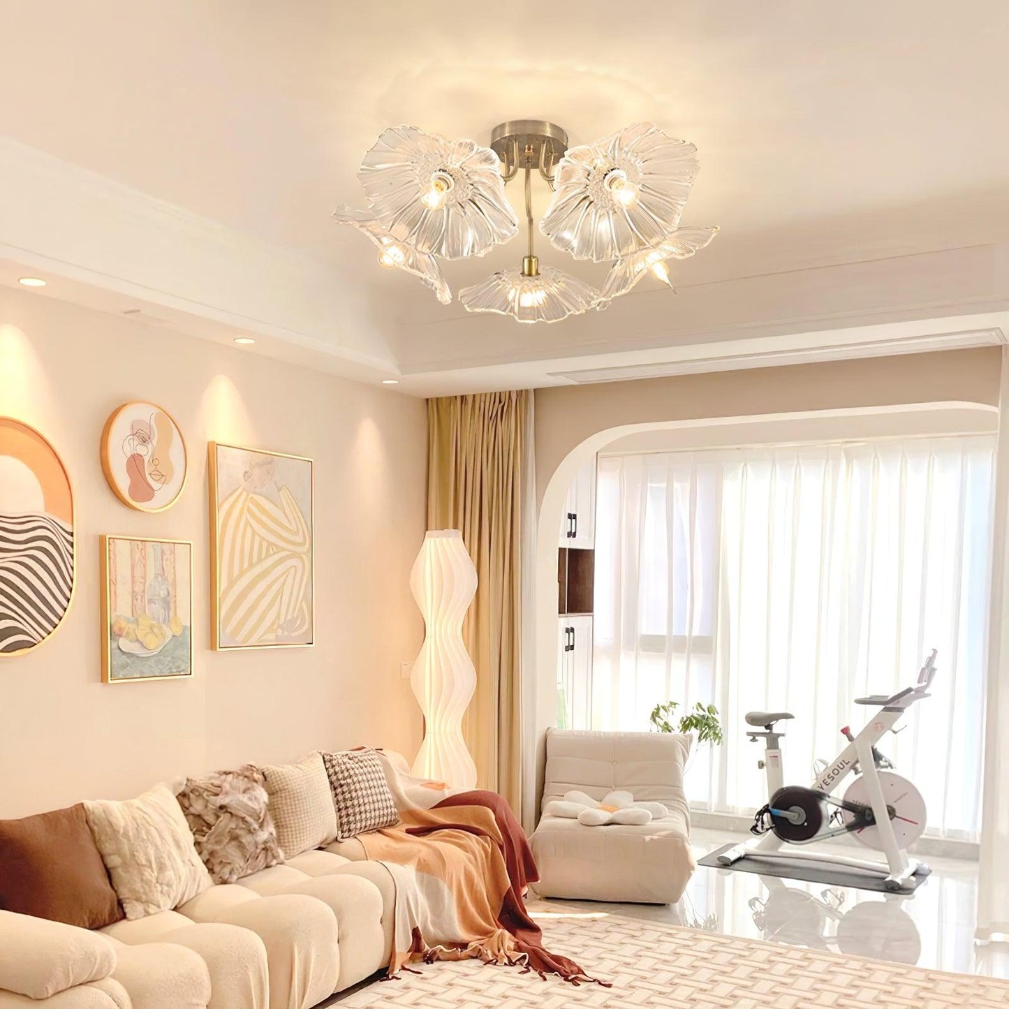 Glass Ceiling Lamp with Lotus Leaf Design