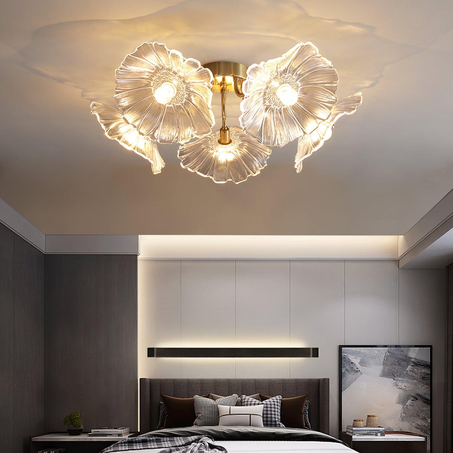Glass Ceiling Lamp with Lotus Leaf Design