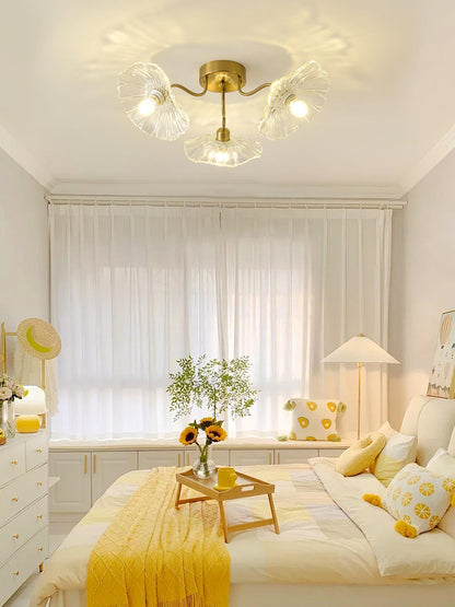 Glass Ceiling Lamp with Lotus Leaf Design