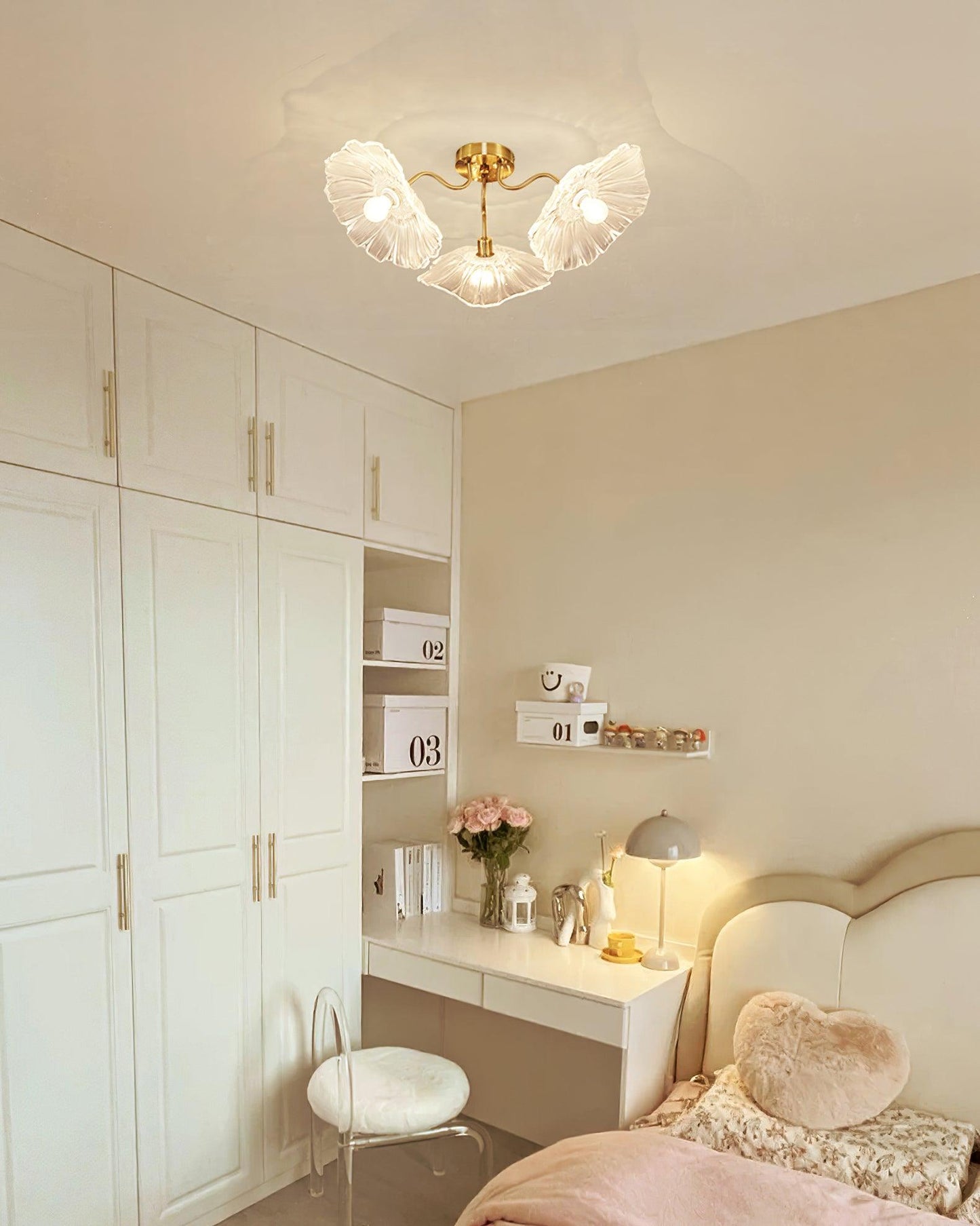 Glass Ceiling Lamp with Lotus Leaf Design