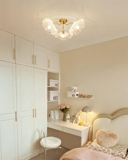 Glass Ceiling Lamp with Lotus Leaf Design