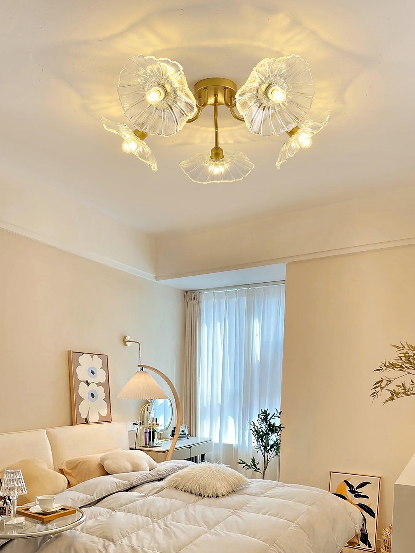 Glass Ceiling Lamp with Lotus Leaf Design