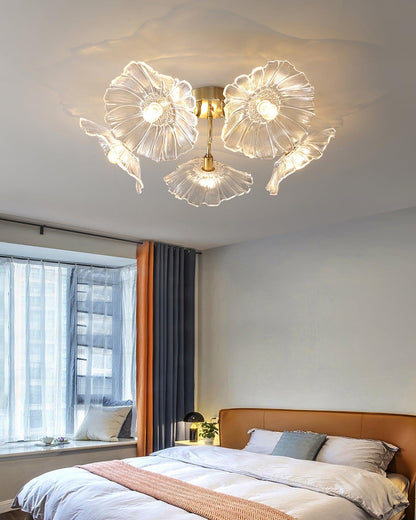 Glass Ceiling Lamp with Lotus Leaf Design