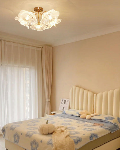 Glass Ceiling Lamp with Lotus Leaf Design