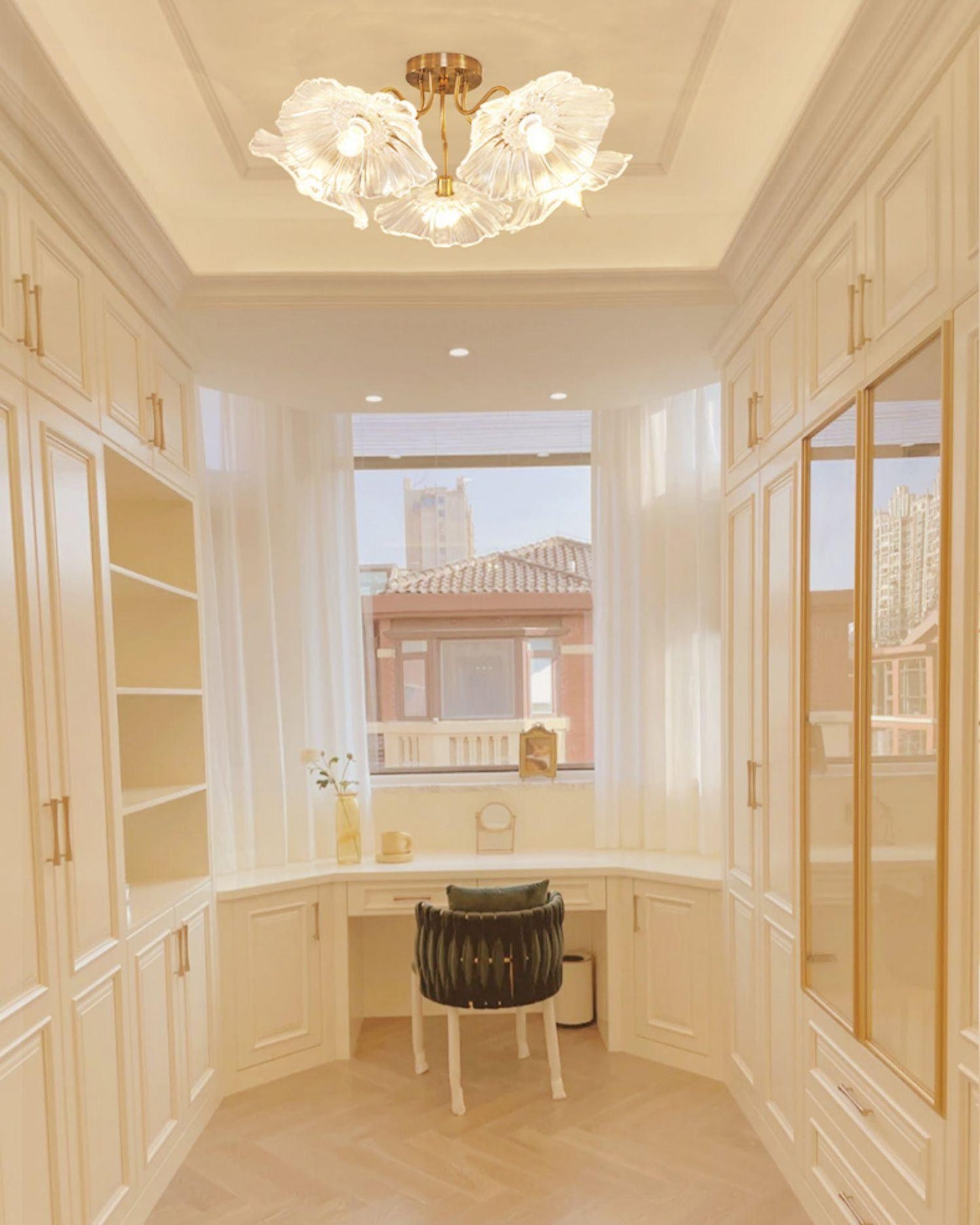 Glass Ceiling Lamp with Lotus Leaf Design