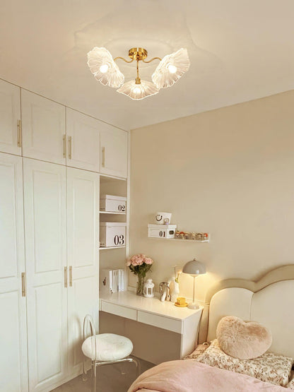 Glass Ceiling Lamp with Lotus Leaf Design