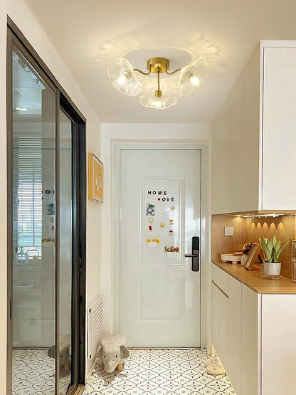 Glass Ceiling Lamp with Lotus Leaf Design