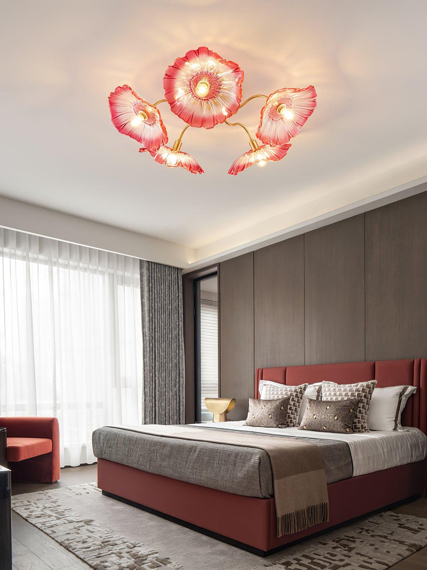 Glass Ceiling Lamp with Lotus Leaf Design