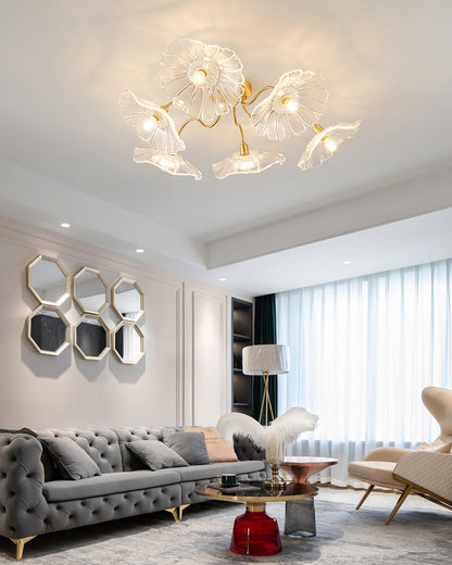 Glass Ceiling Lamp with Lotus Leaf Design