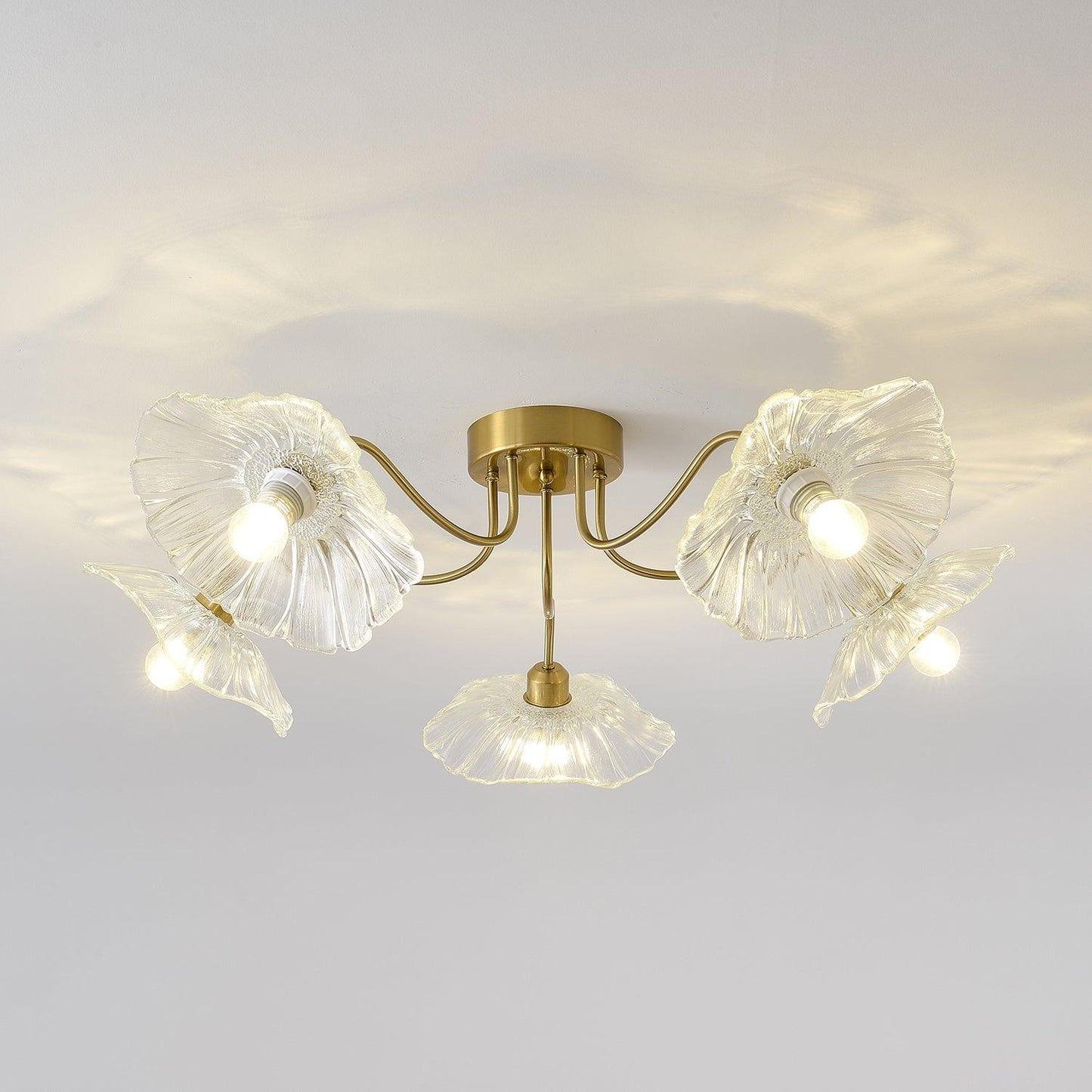 Glass Ceiling Lamp with Lotus Leaf Design