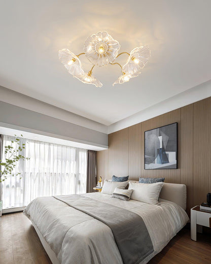 Glass Ceiling Lamp with Lotus Leaf Design