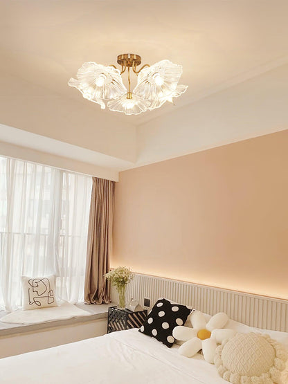 Glass Ceiling Lamp with Lotus Leaf Design