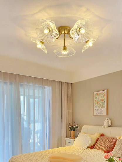 Glass Ceiling Lamp with Lotus Leaf Design