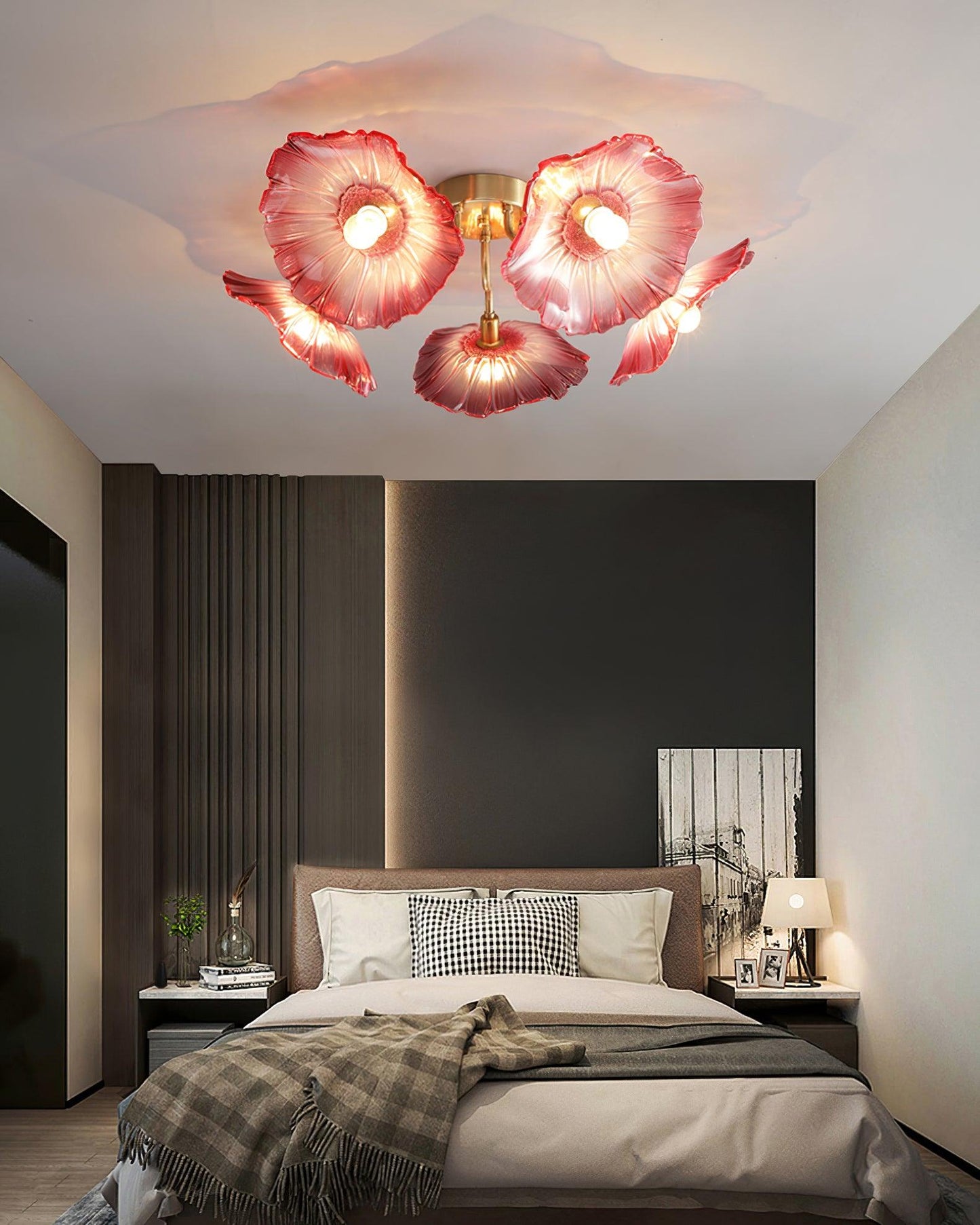 Glass Ceiling Lamp with Lotus Leaf Design