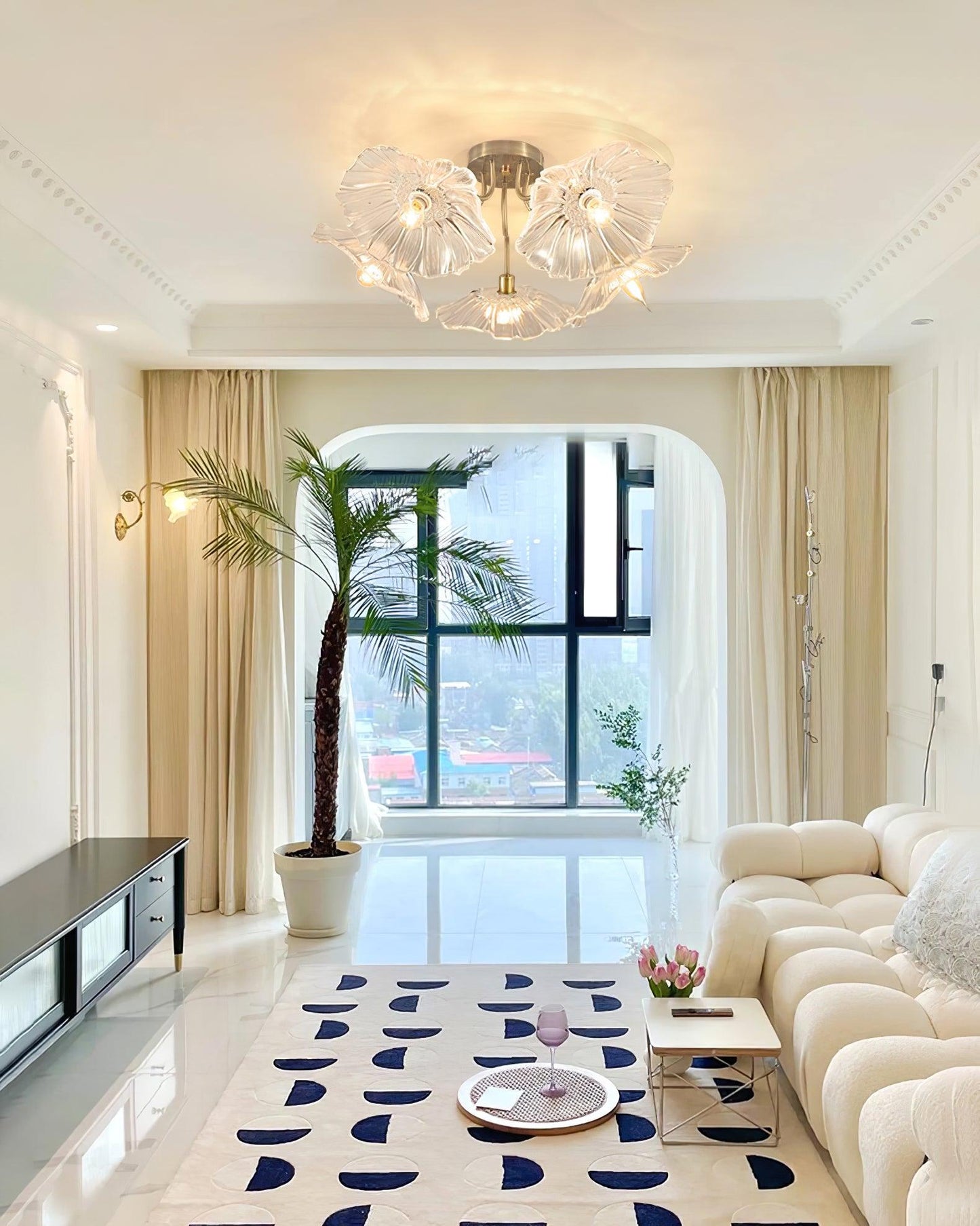 Glass Ceiling Lamp with Lotus Leaf Design