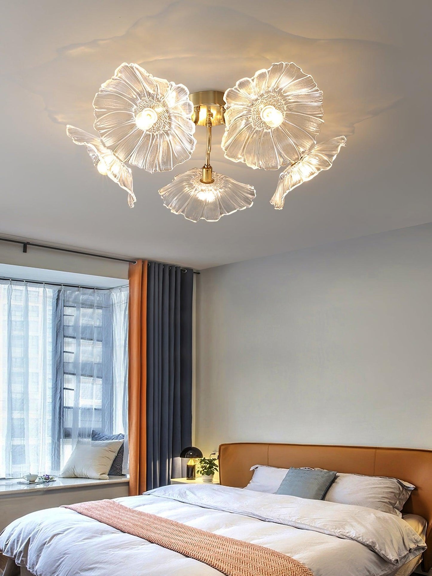 Glass Ceiling Lamp with Lotus Leaf Design