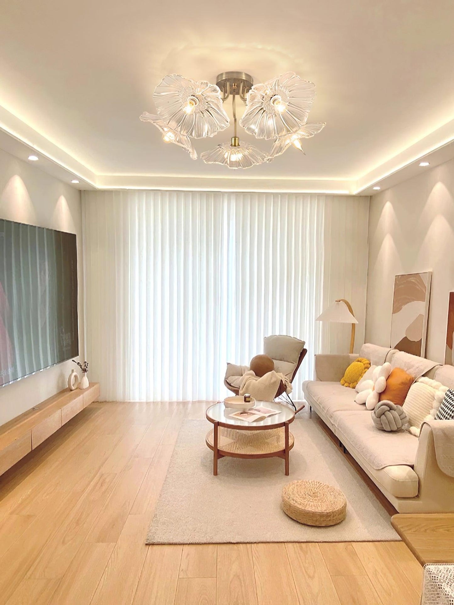 Glass Ceiling Lamp with Lotus Leaf Design