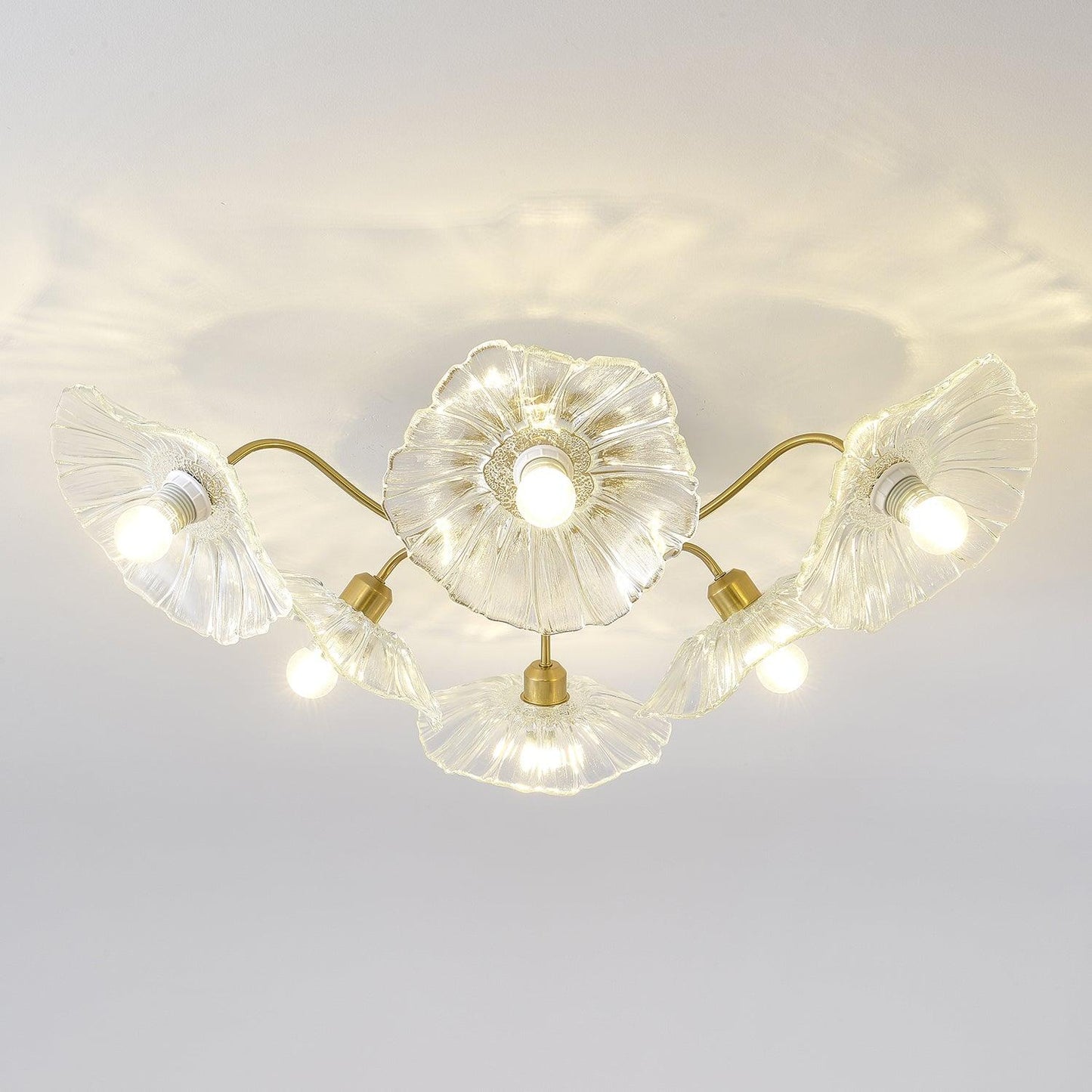Glass Ceiling Lamp with Lotus Leaf Design
