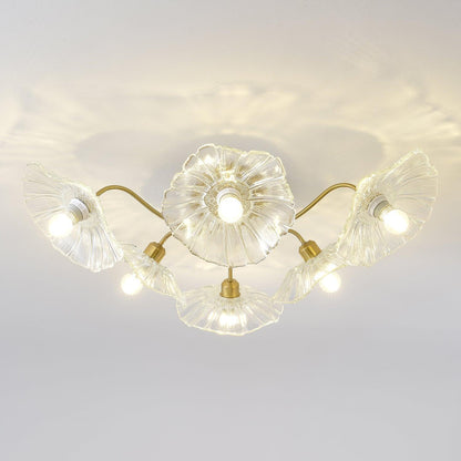 Glass Ceiling Lamp with Lotus Leaf Design