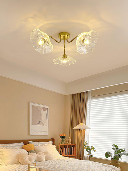 Glass Ceiling Lamp with Lotus Leaf Design