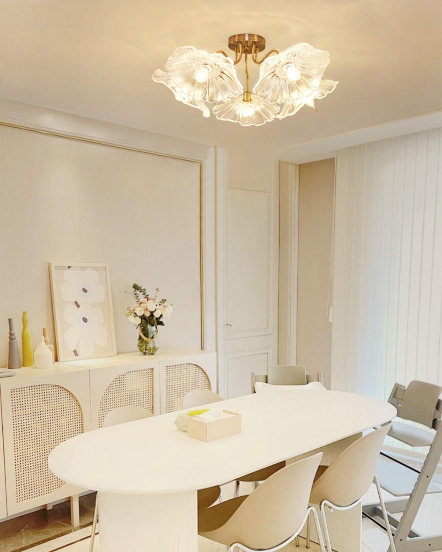 Glass Ceiling Lamp with Lotus Leaf Design