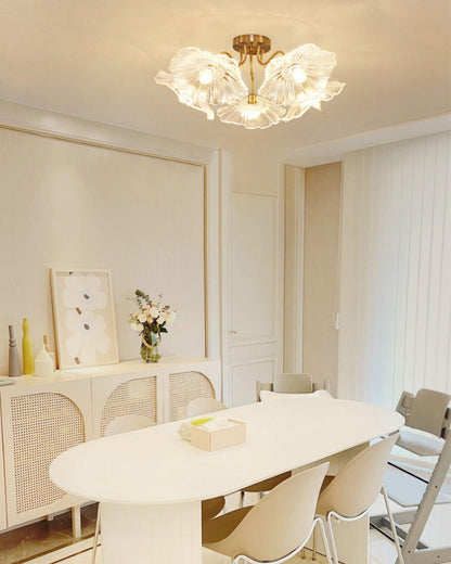 Glass Ceiling Lamp with Lotus Leaf Design