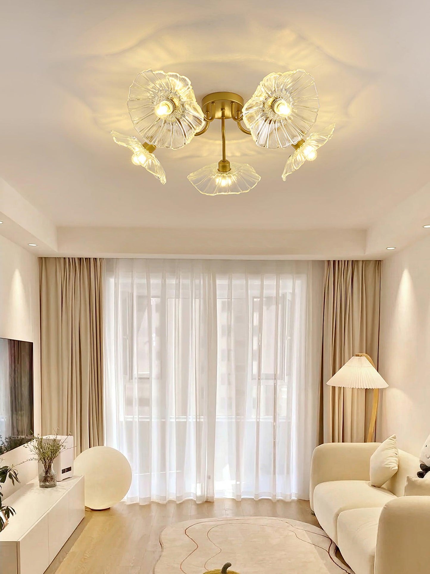 Glass Ceiling Lamp with Lotus Leaf Design