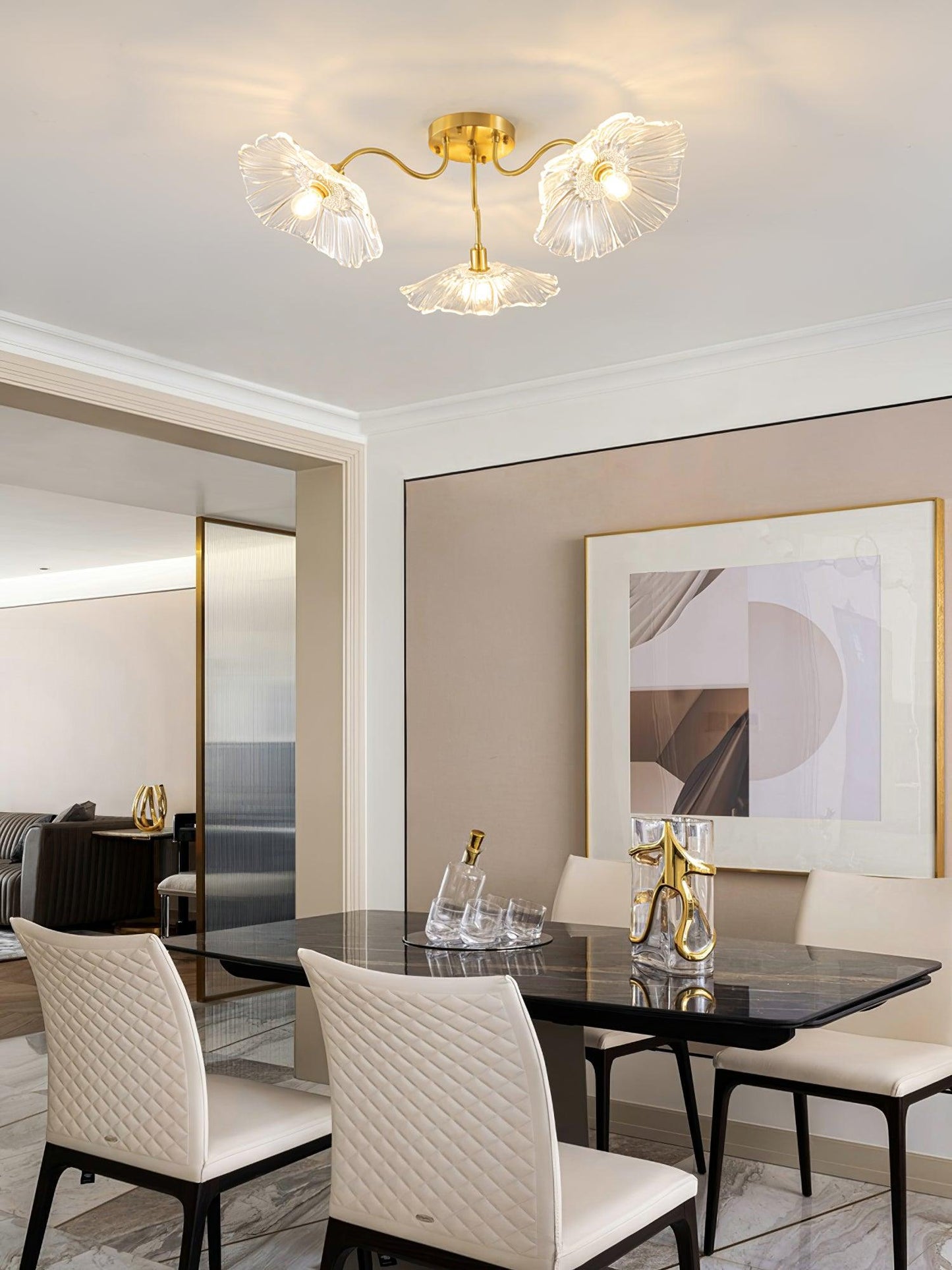 Glass Ceiling Lamp with Lotus Leaf Design