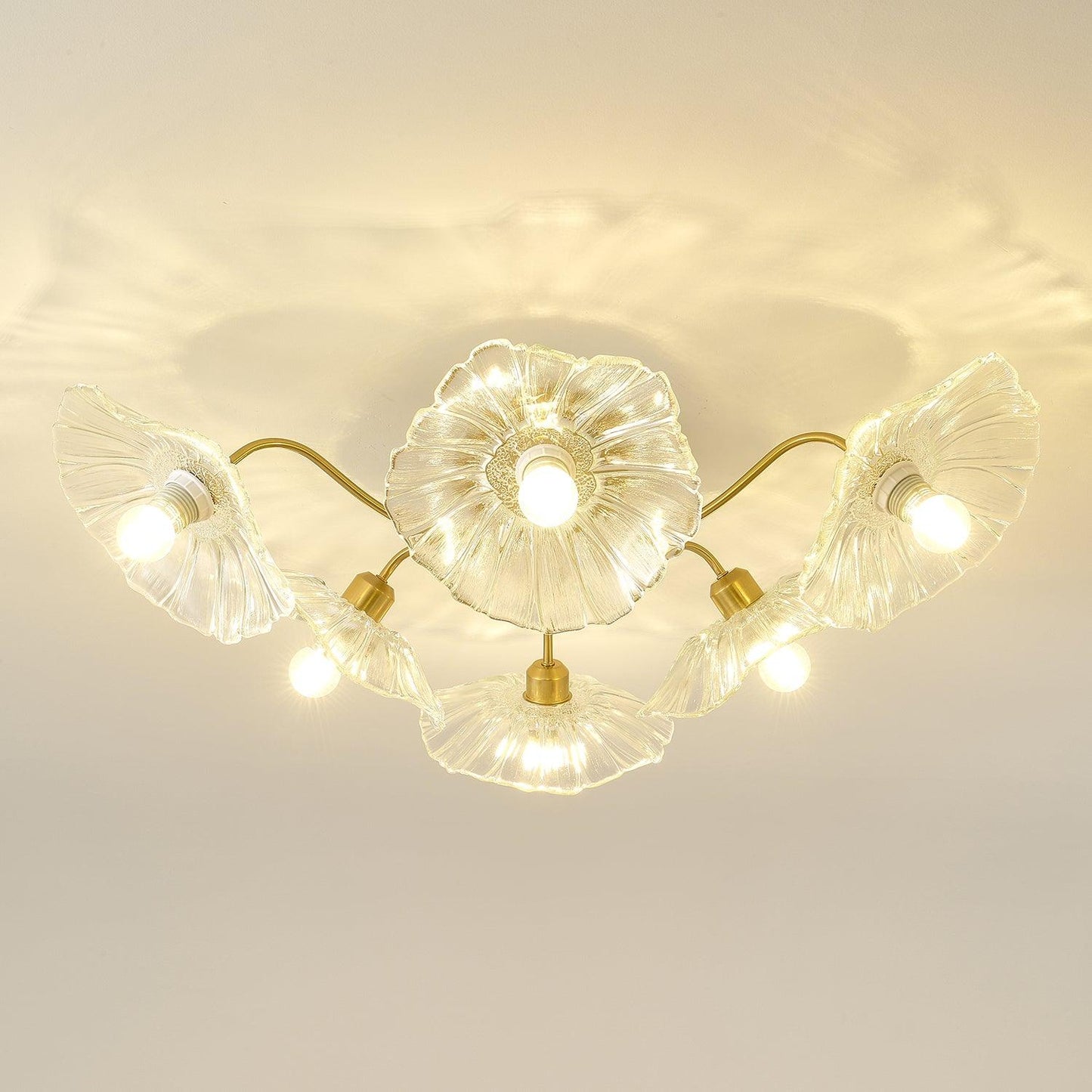 Glass Ceiling Lamp with Lotus Leaf Design