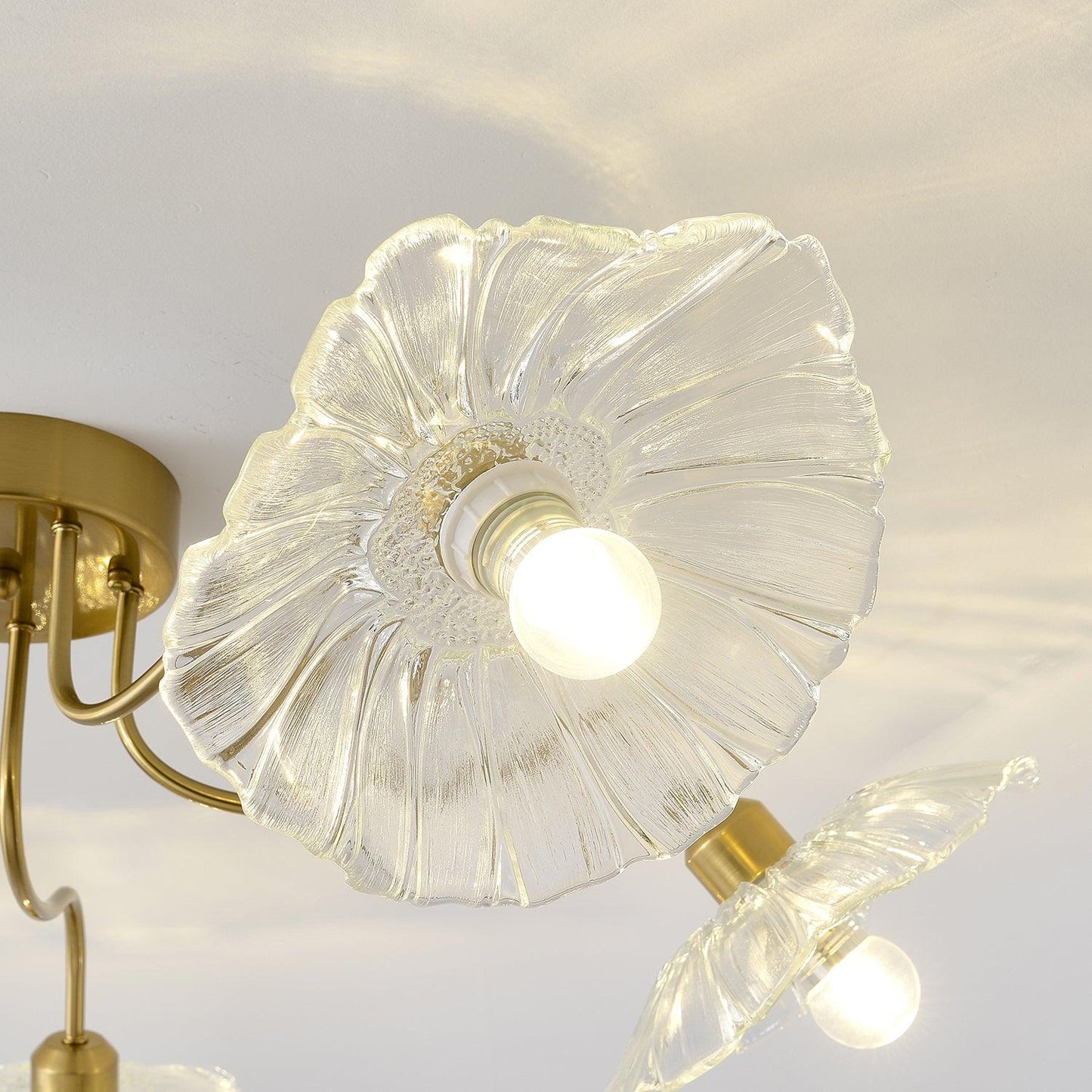 Glass Ceiling Lamp with Lotus Leaf Design