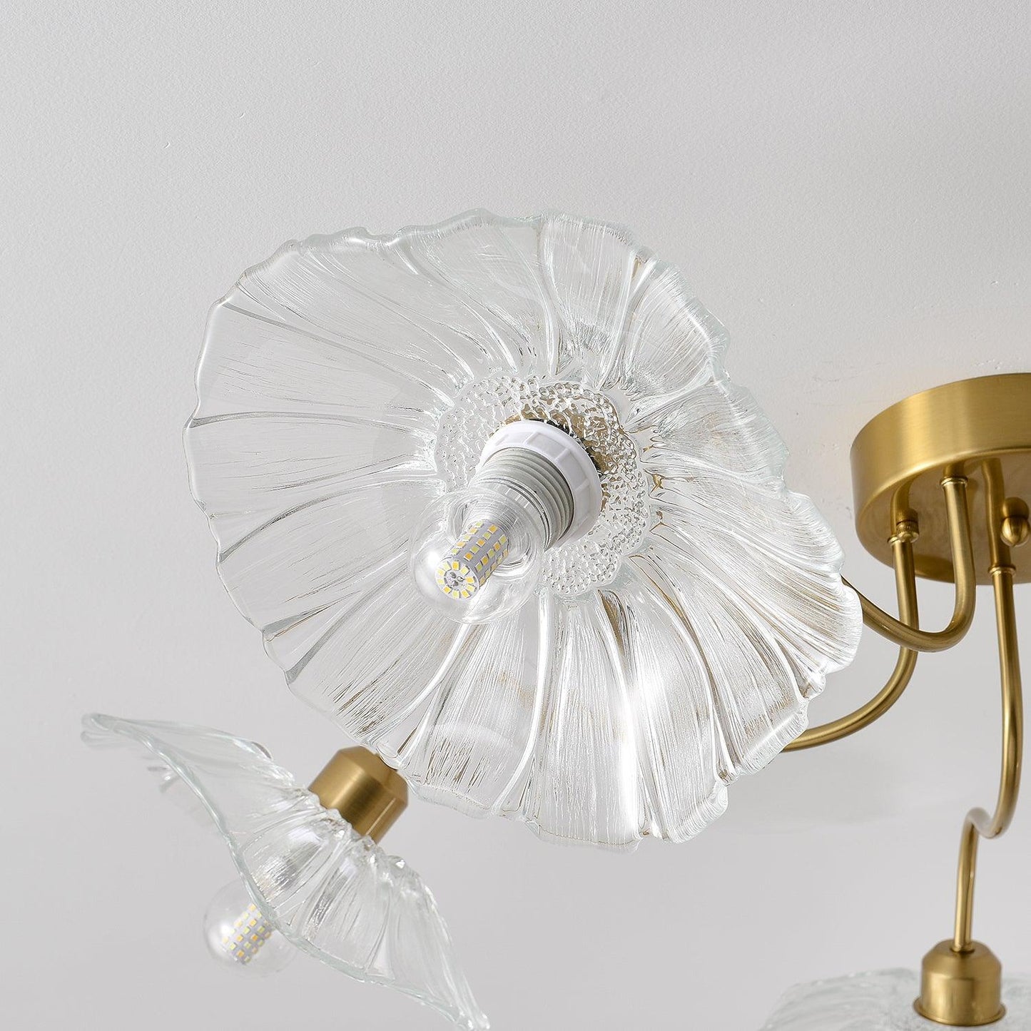 Glass Ceiling Lamp with Lotus Leaf Design