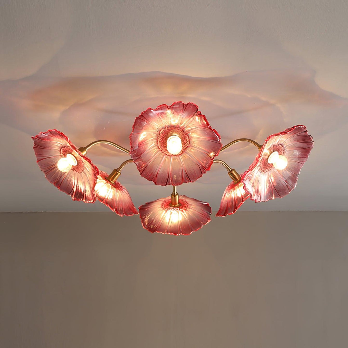 Glass Ceiling Lamp with Lotus Leaf Design