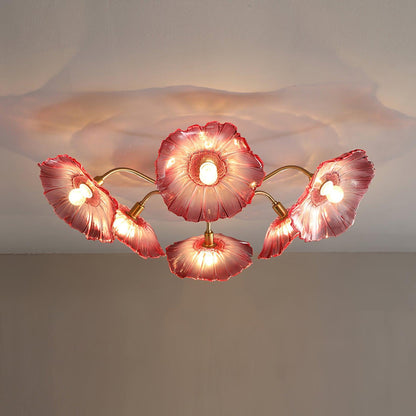 Glass Ceiling Lamp with Lotus Leaf Design