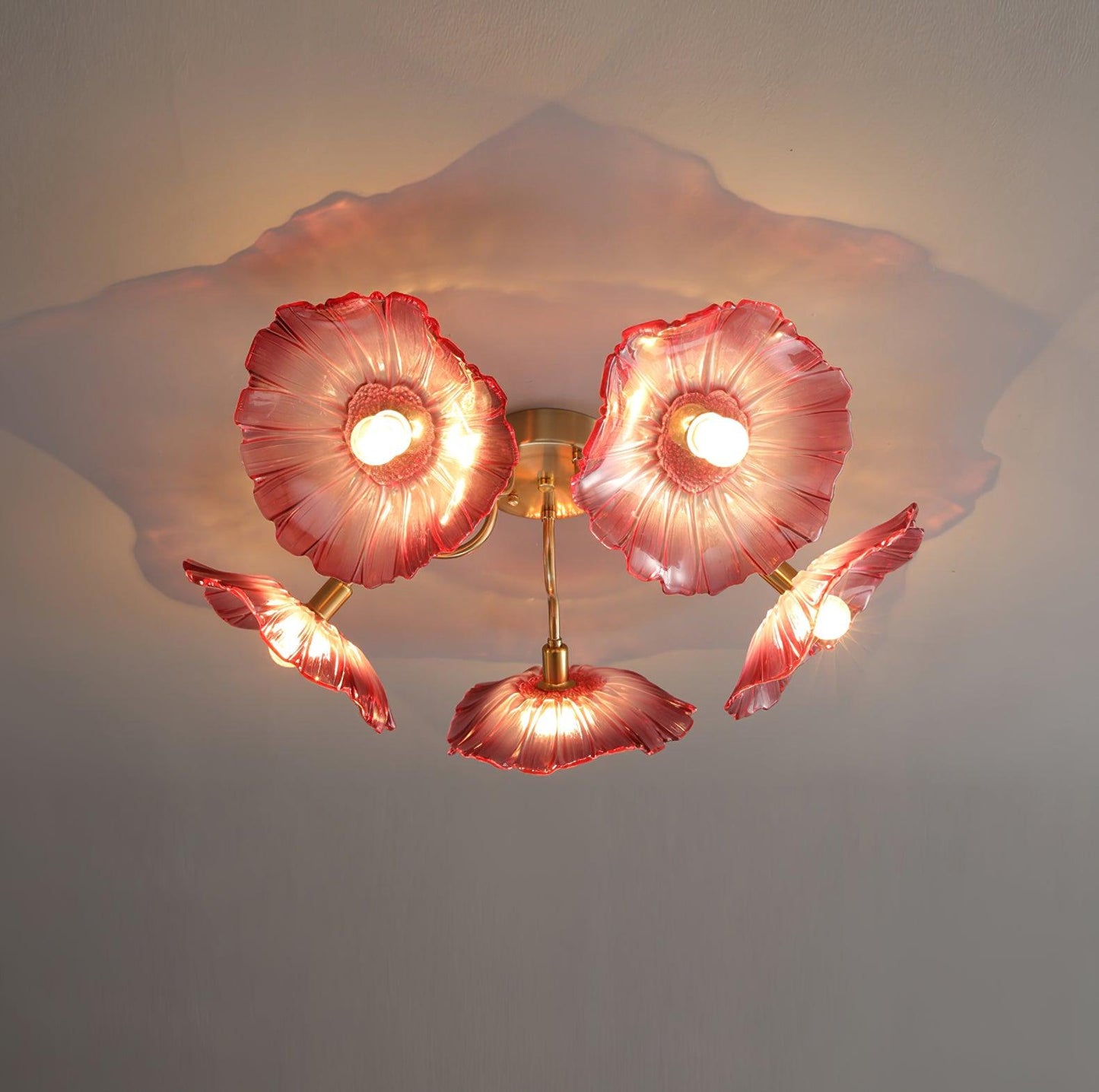 Glass Ceiling Lamp with Lotus Leaf Design