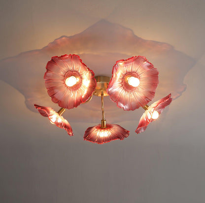 Glass Ceiling Lamp with Lotus Leaf Design