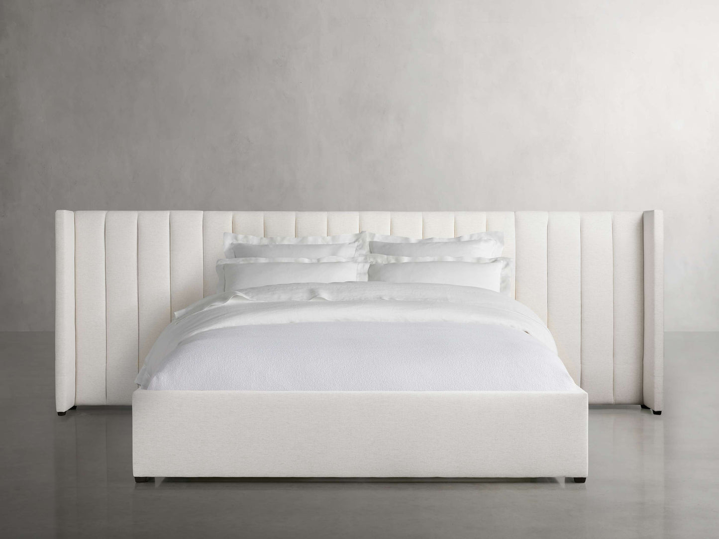 Wyller Channel-Stitched Extended Headboard Bed with Low Footboard